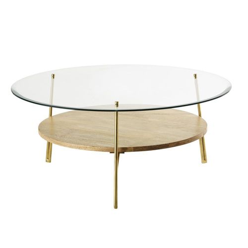 Table Basse Ronde En Verre Trempé Et Manguier Massif