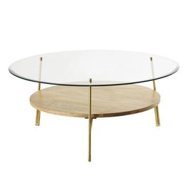 Table Basse Ronde En Verre Trempé Et Manguier Massif