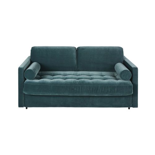 Canapé Convertible 2/3 Places En Velours Vert Cèdre, Matelas 18 Cm