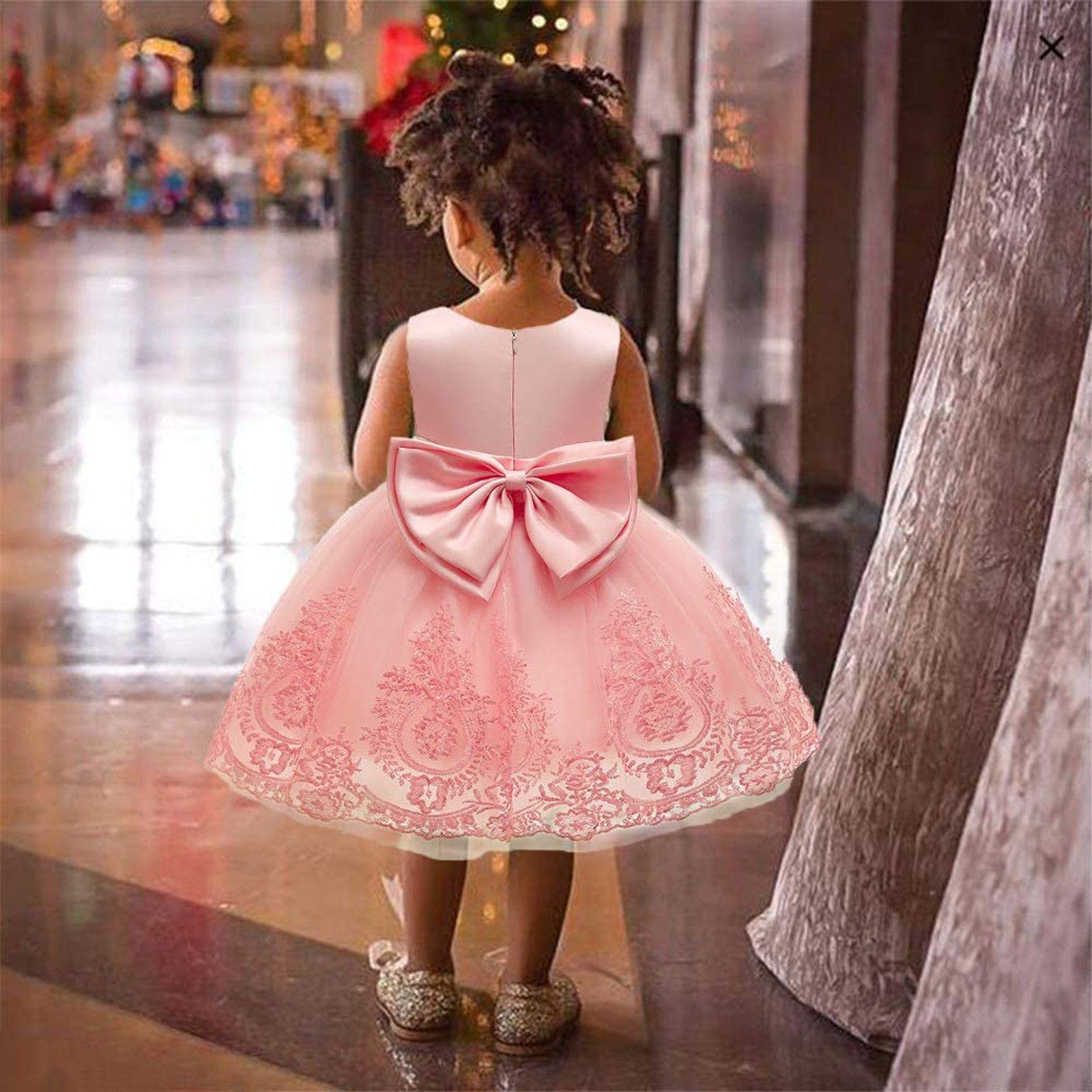 Robe en dentelle pour bebe fille Robe de soiree pour tout petits Bowknot Robe tutu avec couvre chef Rose Rakuten