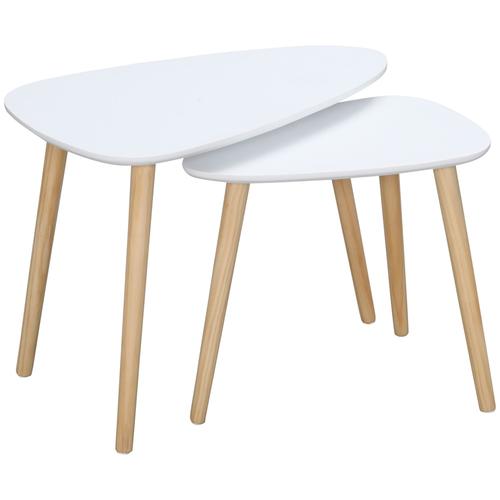 Lot De 2 Tables Basses Gigognes Design Scandinave Bois Clair Blanc