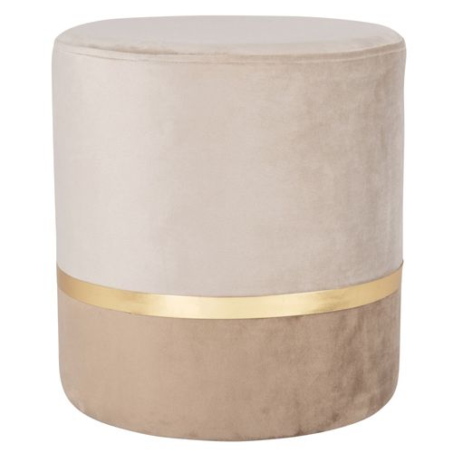 Pouf Rond En Velours Écru Et Doré