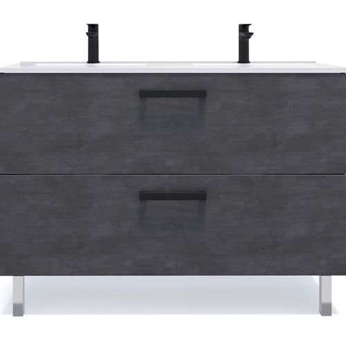 Meuble Salle De Bain Double Vasque 120cm 2 Tiroirs Ardoise Métallisée