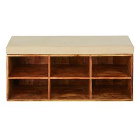 Banquette 6 Casiers En Manguier Et Coton Beige Foncé