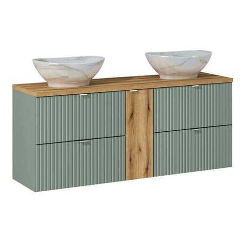 Meuble Double Vasque 4 Tiroirs Stratifiés Naturel Vert