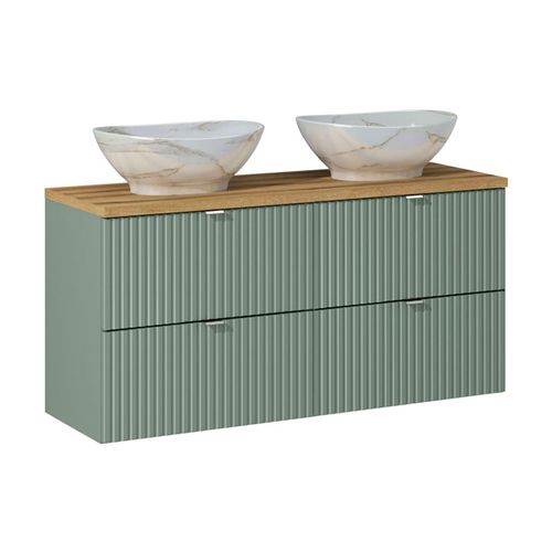 Meuble Double Vasque 4 Tiroirs Stratifiés Naturel Vert