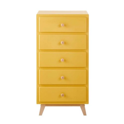 Chiffonnier Vintage 5 Tiroirs Jaune Moutarde