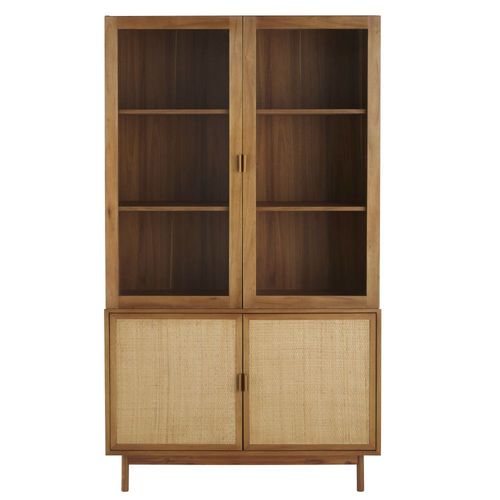 Vaisselier 4 Portes En Verre Trempé Et Rotin Tressé