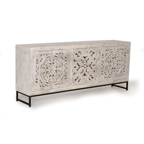 Buffet En Manguier Et Pieds En Métal Blanc Vieilli