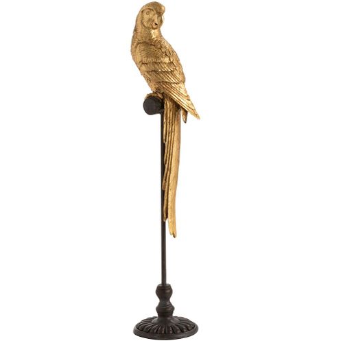 Figurine perroquet or sur son perchoir en résine