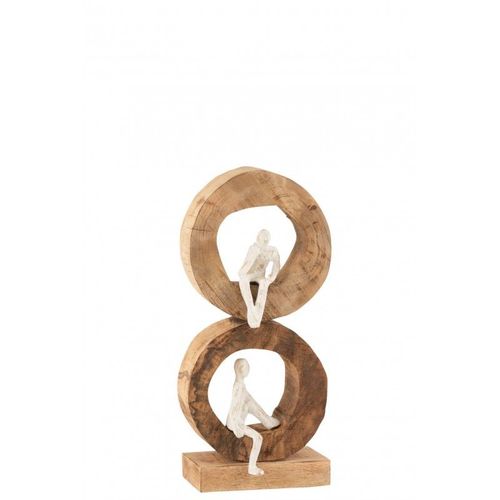 Personnages cercles bois de manguier et alu blanc H41cm