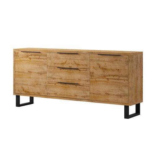 Buffet 2 Portes 3 Tiroirs Stratifiés Naturel Et Métal