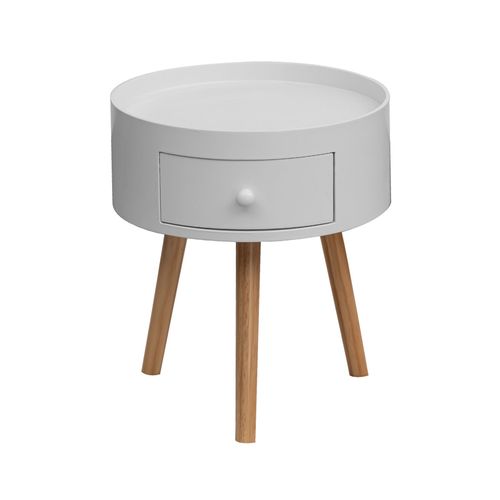 Table De Chevet Ronde 1 Tiroir En Bois Marron Et Blanc
