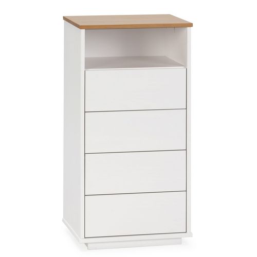 Chiffonnier 4 Tiroirs 1 Niche Blanc/Chêne, Bois Massif