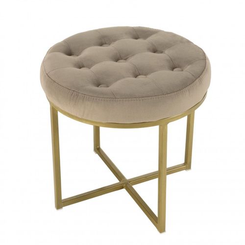 Tabouret 41x41x39 Cm En Velours Taupe Et Métal Doré
