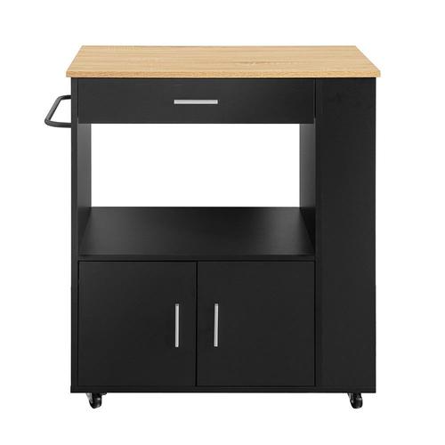 Sobuy Fkw113-Sch Desserte Roulante Chariot De Cuisine À Roulettes Buffet Multifonctionnel Avec Etagère Latérale, Portes, Tiroirs, Porte-Torchon, Noir