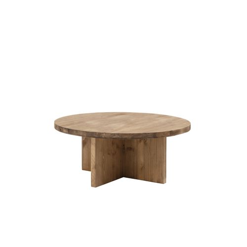 Table Basse Ronde En Bois De Sapin Vieilli Ø80x33,2cm