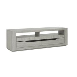 Meuble Tv 2 Tiroirs Effet Bois Chêne Laguna/Gris Conception Française
