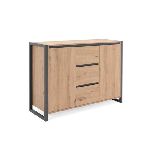 Commode 2 Portes 3 Tiroirs Bois Naturel