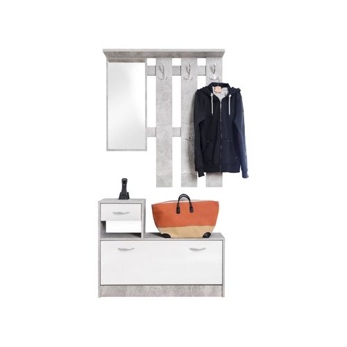 Meuble D'entrée Avec Miroir Effet Bois Blanc Et Béton