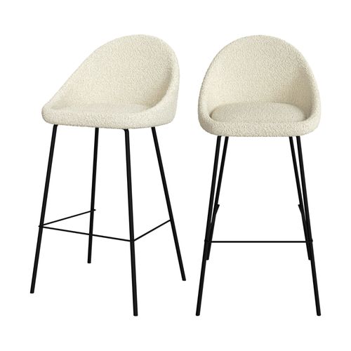 Chaise De Bar Tissu Bouclette Blanche 75 Cm (Lot De 2)