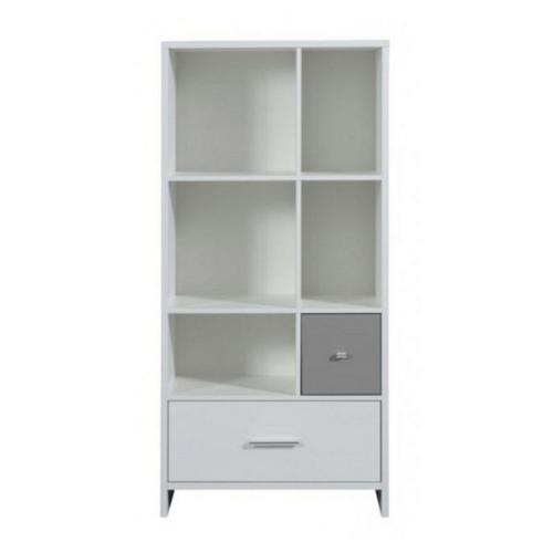 Bibliothque 5 Niches 2 Tiroirs Bois Blanc Et Gris Candy Grey L 71 X H 149 X P 45 Cm