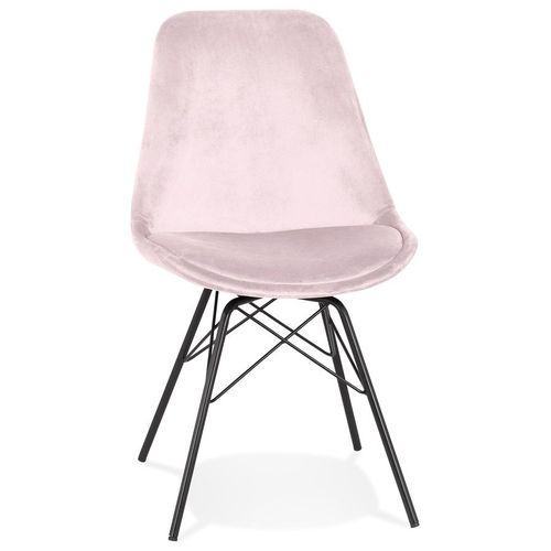 Chaise Design 'zazy' En Velours Rose Et Pieds En Métal Noir
