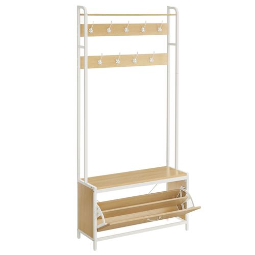 Meuble D¿Entrée Avec Banc 9 Crochets Et Etagère Chêne Et Blanc