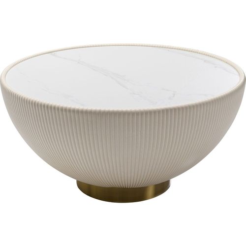 Table Basse En Simili Cuir Beige Et Pierre Blanche D71