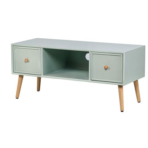 Nordlys - Meuble Tv Scandinave Bois Massif 2 Tiroirs Hetre Vert Menthe