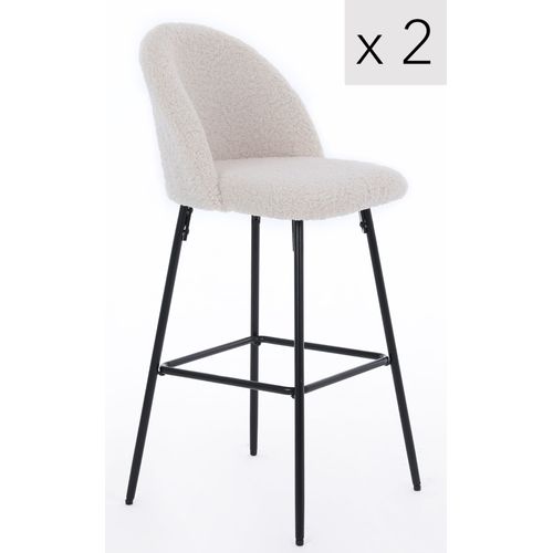 Lot De 2 Tabourets De Bar En Métal Et Bouclettes Blanches