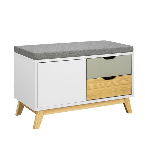 Sobuy Fsr92-W Banc De Rangement Meuble D'entrée Banquette Confortable Avec Coussin Rembourré, 2 Tiroirs Et 1 Porte