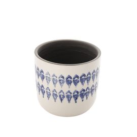 Cache-Pot Décoratif En Grès Blanc Et Bleu H12