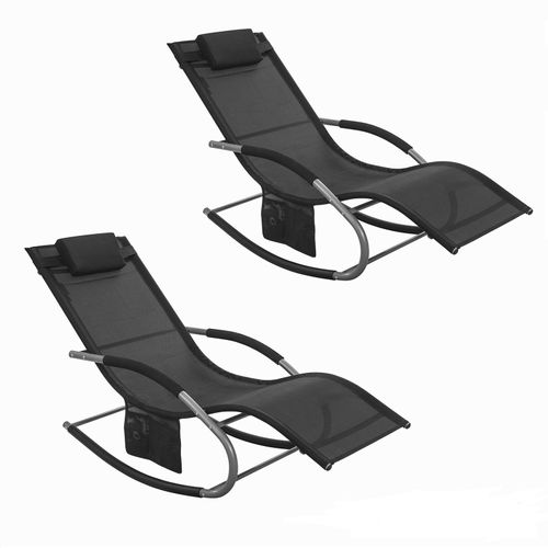 Lot De 2 Bain De Soleil À Bascule En Métal Noir