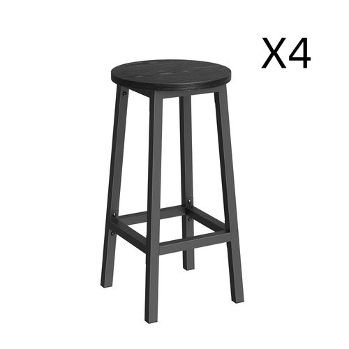 Tabourets De Bar Lot De 4 Rond Avec Repose-Pieds Effet Bois Noir
