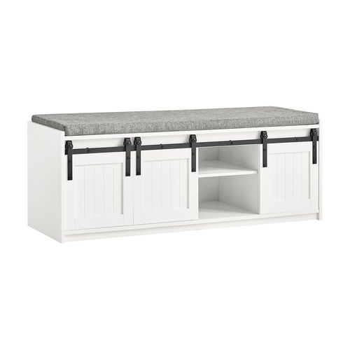 Sobuy Fsr133-W Meuble À Chaussures, Porte-Chaussures Avec 6 Compartiment, Meuble D'entrée Coffre Rangement Avec Porte De Grange Coulissante