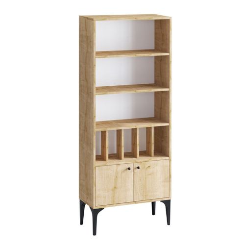 Etagère Bibliothèque 8 Tablettes 2 Portes Décor Chêne Saphir - H175 Cm