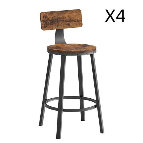 Tabourets De Bar Lot De 4 Avec Dossier Effet Bois Métal Marron