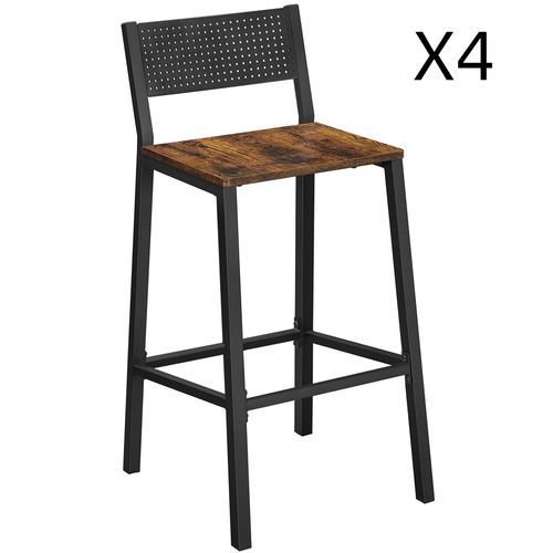 Tabourets De Bar Lot De 4 Effet Bois Marron Rustique Et Noir