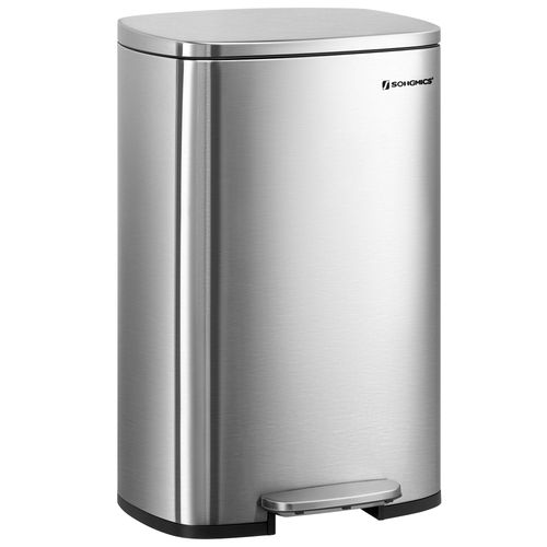 Poubelle de cuisine 50L à pédale, avec seau Intérieur en plastique, Couvercle, Argenté