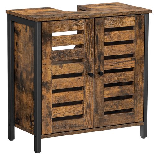 Meuble Sous Lavabo 2 Portes Effet Bois Marron Rustique