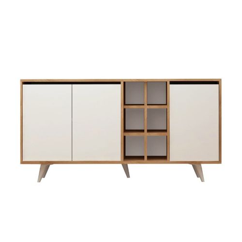 Buffet 3 Portes Et 6 Niches Décor Chêne Et Blanc - L140 Cm