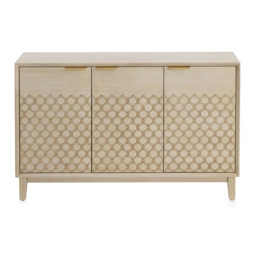 Buffet 3 Portes Plaqué Chêne Beige Finition Beige