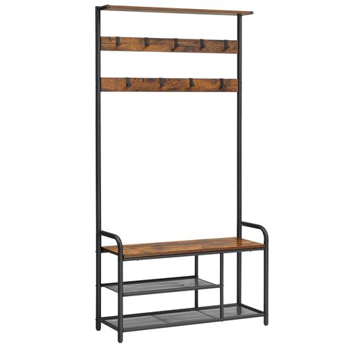 Meuble D'entrée Avec Banc Effet Bois Marron Rustique