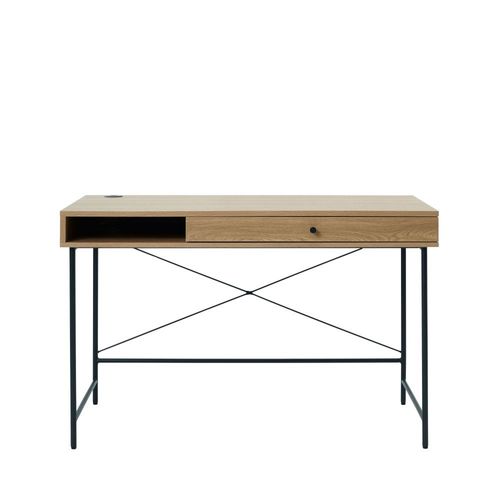 Drawer - Rinto - Bureau 1 Tiroir, 1 Niche En Bois Et Métal L120cm - Marron