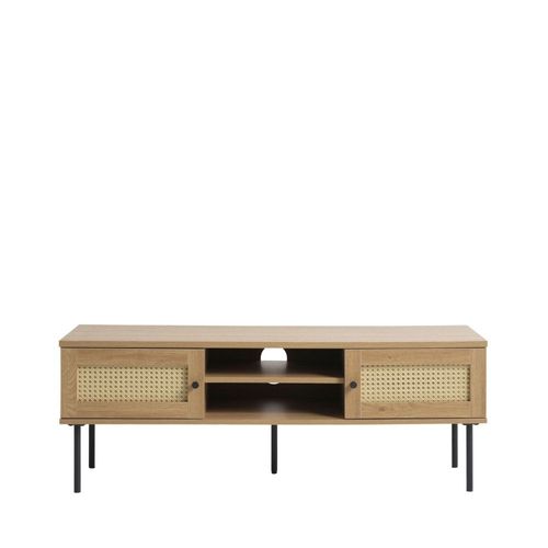 Drawer - Rinto - Meuble Tv 2 Portes, 2 Niches En Bois Et Métal L120cm - Marron