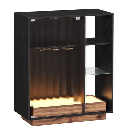 Meuble Bar À Vin Avec Éclairage Avec Porte-Verre Pour Salon Noir