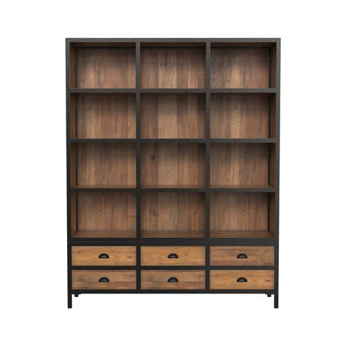 Bibliothèque 6 Tiroirs 12 Niches En Métal Et Bois De Cèdre