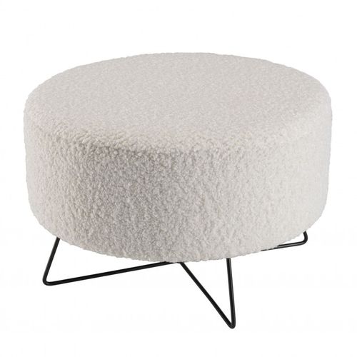 Pouf Rond 54x35 Cm En Tissu Bouclette Blanc Et Métal Noir - Ivvi