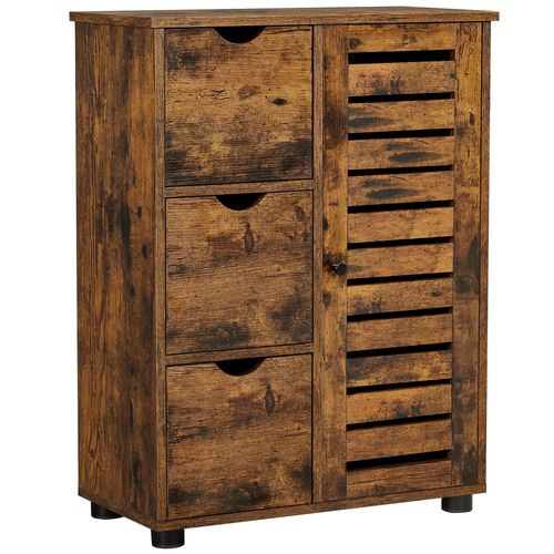 Meuble De Salle De Bain 1 Porte 3 Tiroirs Effet Bois Marron Rustique